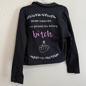 Trucker Style Lightweight Stretch Jacket by Love Sadie w/Cancer Graphic  Size L
